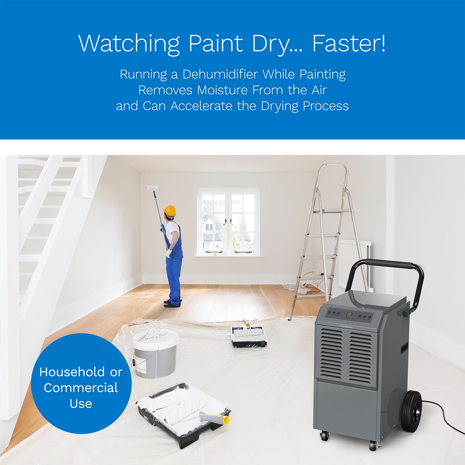 hOmeLabs Commercial Grade 160 Pint Dehumidifier - Built-In Pump, Includes Drain Hose and Washable Filter - Ideal for Large Basements, Industrial or Commercial Spaces and Job Sites