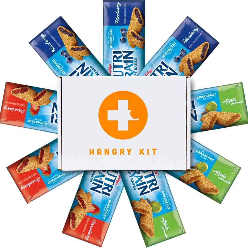 Kelloggs Nutrigrain Bars 9 Pack Gift Boxed by Hangry Kits. If You're Looking For Nutrigrain Bars To Gift To Someone You Love, Kelloggs Nutrigrain Bars Bulk Pack Is Perfect. (Medium Pack)