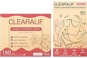 CLEARALIF All in One Laundry Detergent Sheets Kit, Magnolia Scent, 160 Loads Laundry Sheets + 160 Drying Sheets, Laundry Set Great for Travel, Softener Sheets Eco Package Friendly & Hypoallergenic