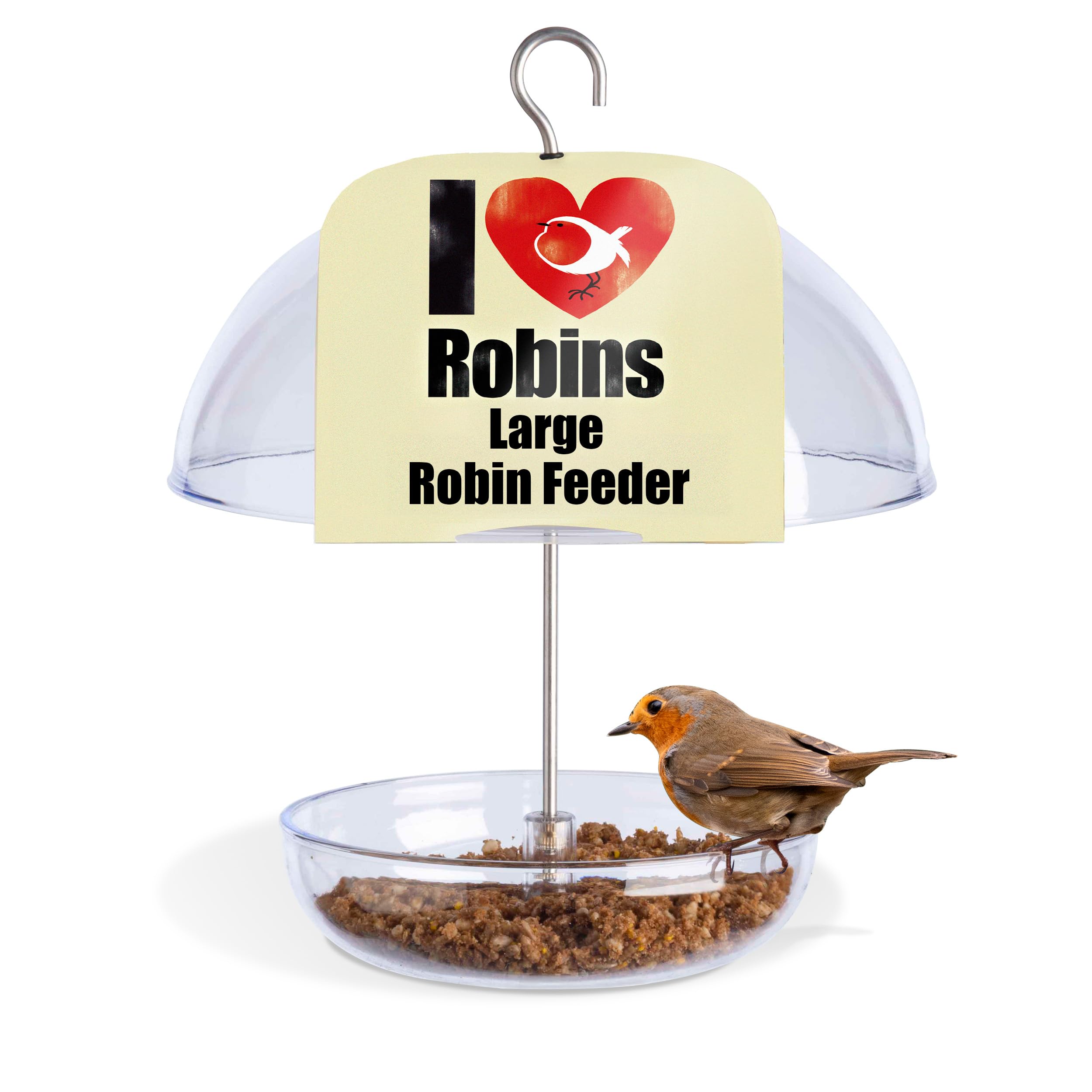Jacobi Jayne® I Love Robins® Pearl Feeder™ - Attracts Small Garden Birds. HangIng Bird seed Feeder Perfect For Seed Mixes And Mealworms. (Large)