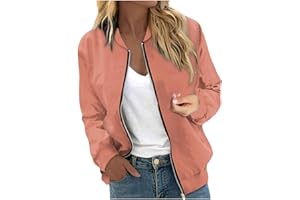 AAZJSS Women's Casual Floral Zip Up Bomber Jacket Spring Long Sleeve Coat Stand Collar Lightweight Short Outwear Tops