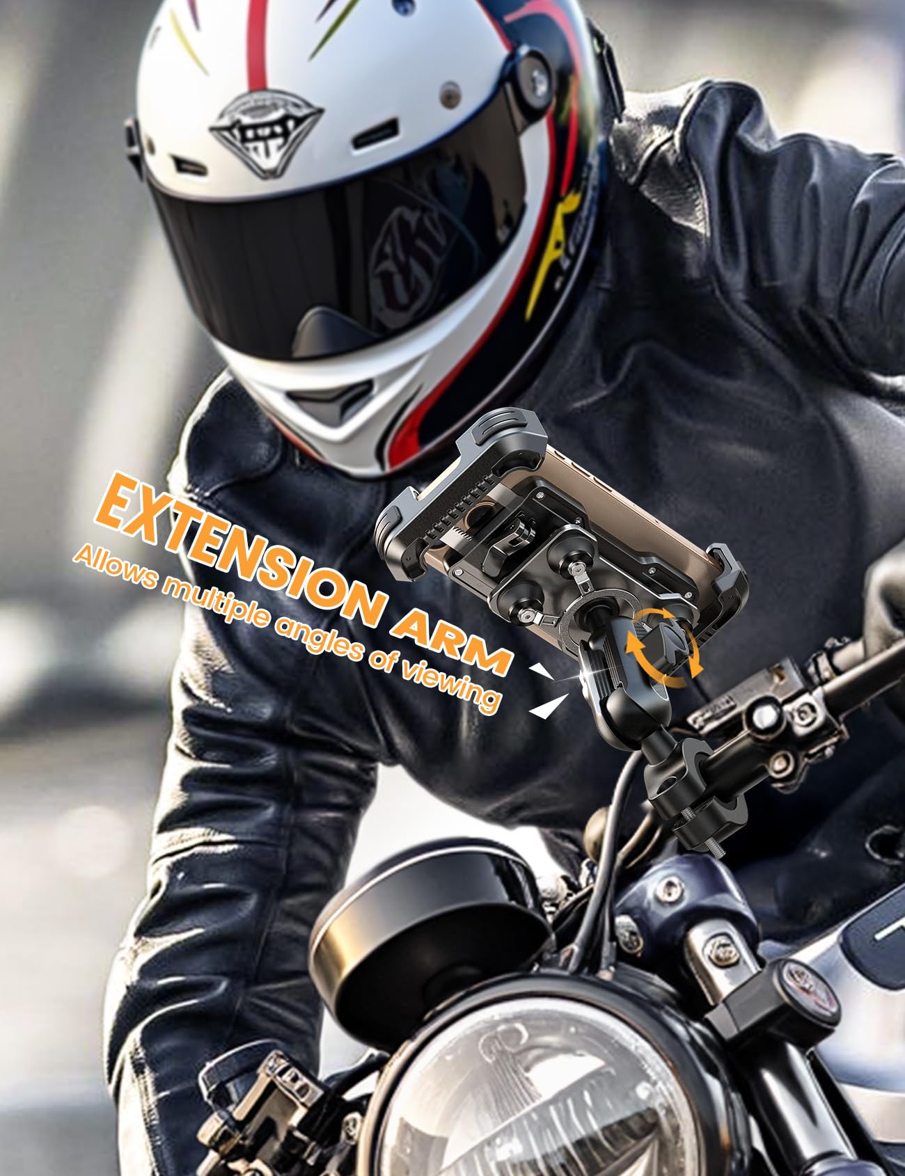 Lamicall Motorcycle Phone Mount Holder - [Metal Extension Arm] [Dual Vibration Dampener] Motorcycle Cell Phone Mount, Bike Bicycle Handlebar Phone Clamp, for iPhone 16/15/ 14 Pro Max, 4.7-6.7