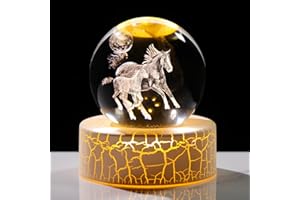 Arikyrist Crystal 3D Moon and Horses 2.36in Ball Figurine Gifts for Him Husband, Collectible Glass Animal Art Sphere for Room with Warm Light Base, Keepsakes for Horse Lovers Home Decoration