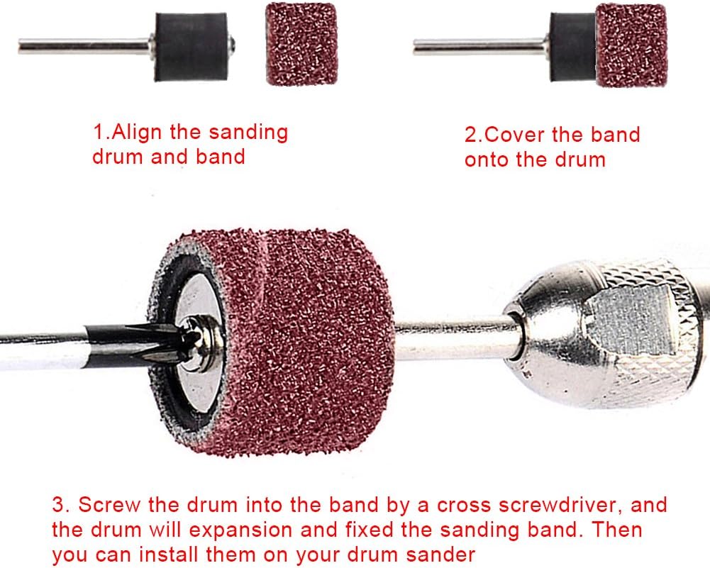 SIQUK 345 Pcs Drum Sander Kit with 330 Pcs Drum Sanding Bands, 12 Pcs Drum Mandrels, 2 Pcs Self-Tightening Drill Chuck and 1 Pc Combination Wrench for Dremel Rotary Tool - Image 4