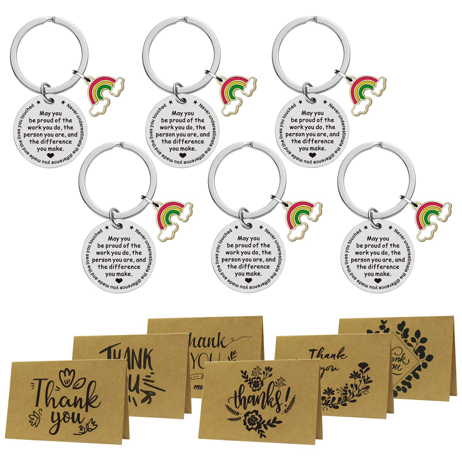 Thank You Card with Keyring, Leaving Presents for Colleagues Thank You Teacher Gift, Thank You Card with Envelopes Stainless Rainbow Keychain for for Thanksgiving Wedding Teaching Christmas Gifts,6pcs