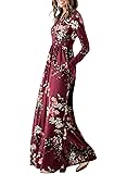 ZESICA Women's Floral Print Long Sleeve Pockets Empire Waist Pleated Long Maxi Dress