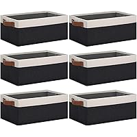 TxvzgHome Small Fabric Storage Bins for Shelves 6 Pack | Collapsible Closet Storage Bins with Leather Handles | 11.8x7.87x5.1
