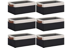 TxvzgHome Small Fabric Storage Bins for Shelves 6 Pack | Collapsible Closet Storage Bins with Leather Handles | 11.8x7.87x5.1