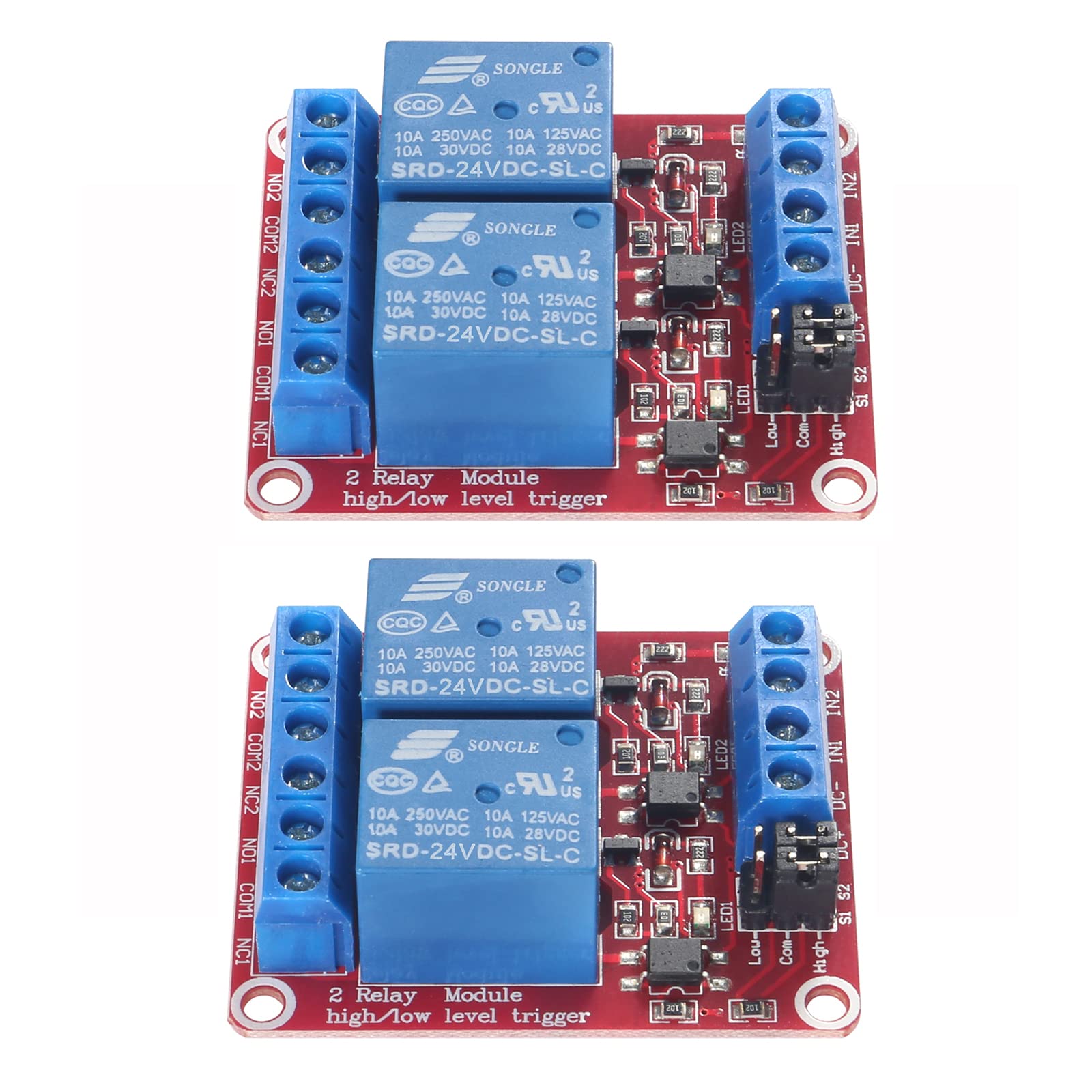 AEDIKO 2pcs DC 24V Relay Module 2 Channel Relay Switch with Optocoupler Isolation High/Low Level Trigger