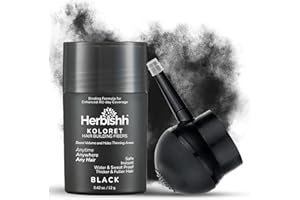 Herbishh Koloret Hair Building Fibers – Black Powder for Thinning Hair, Instant Bald Spot Cover Up & Scalp Concealer – Sweat-Proof & Water-Resistant Hair Thickening Fibers for Men & Women, 12g