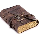 Vintage Leather Journal - Antique Handmade Deckle Edge Vintage Paper Leather Bound Journal - Book of Shadows Journal - Leather Sketchbook - Drawing Journal - Great Gift (Red Brown, 7.5"x5.5")