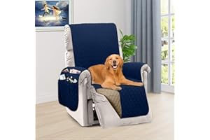 HONEST OUTFITTERS Honest Reversible Recliner Slipcover, Water Resistant Recliner Chair Cover with Side Pockets,Washable Recliner Protector Cover with Elastic Straps for Pets Kids Children Dog(23In,Navy Blue&Brown)
