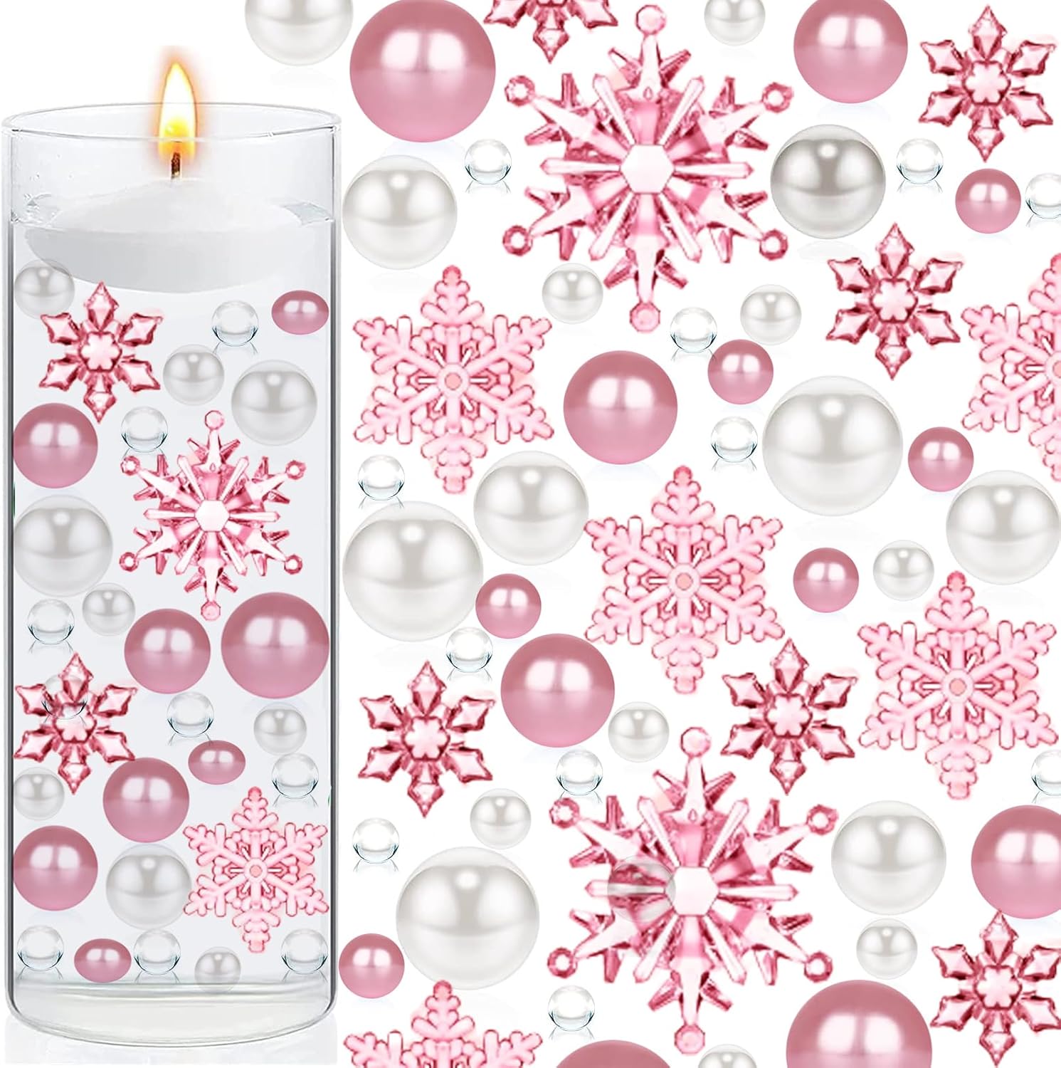 Vase Fillers - 10102 Pieces Christmas Vase Filler Decorations for Floating Candle Faux Pearls Beads Pearl Party Garland for Vases Filler Wedding Centerpiece Christmas Party Decor (Romantic Snowflake)