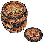 Pine Ridge Whiskey Bourbon Barrel Coaster Set - 5 Rustic Pieces for Bar Decorations for Home, Coasters for Men, Ideal Bar Coasters for Whiskey and Bourbon Drinkers, Man Cave Essentials