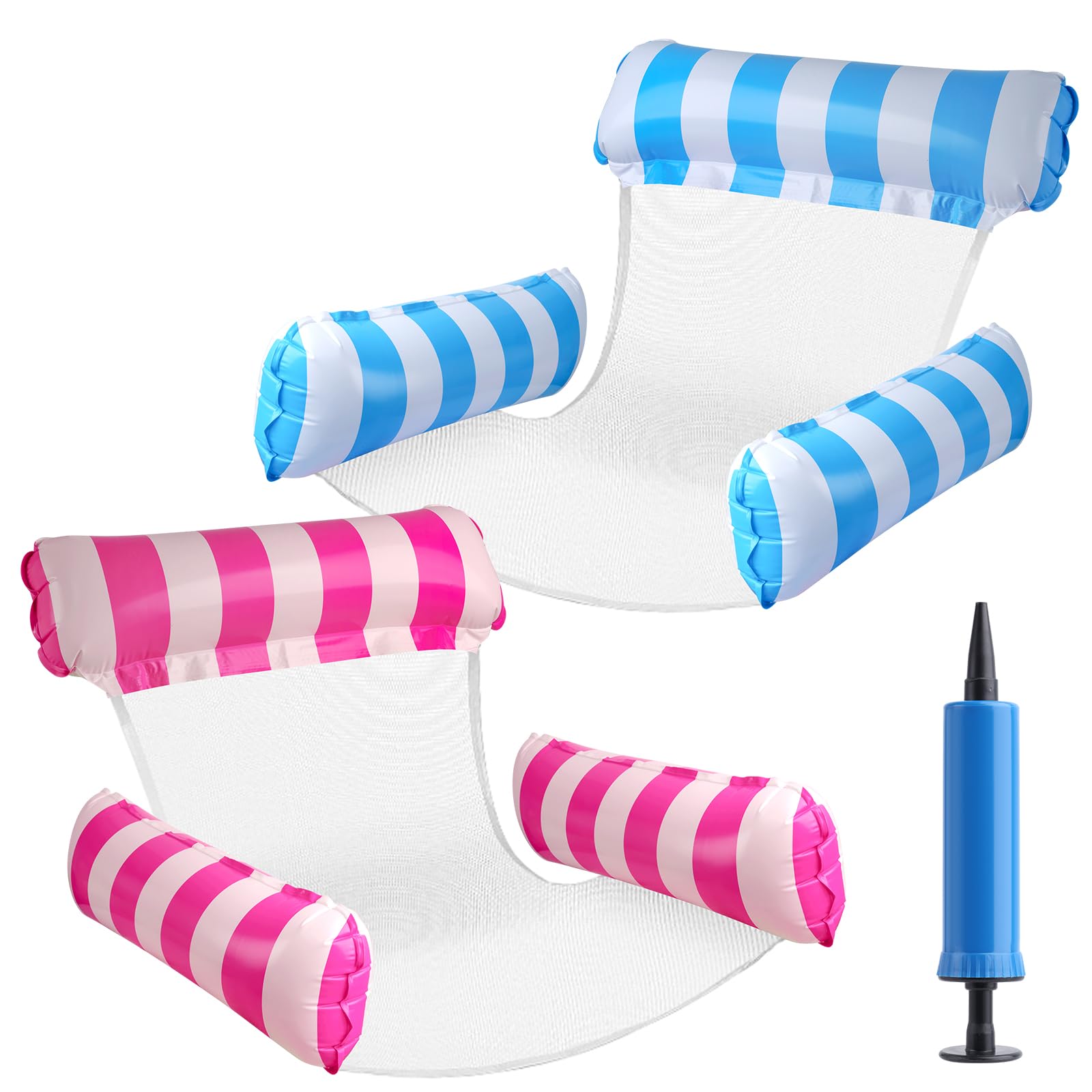 2 PCS Pool Inflatables Hammocks for Adults, 4 in 1 Pool Hammock with Manual Air Pump Water Hammock Suitable for swimming pools lakes beaches sunbathing