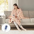 Comfort Spaces Plush to Sherpa Electric Blanket Shawl Shoulder, Neck Wrap with Matching Sock Set, Giftable Ultra Soft, Warm, Snuggle Fleece-Reversible Heated Poncho Throw, 50" W x 64" L, Ogee Blush