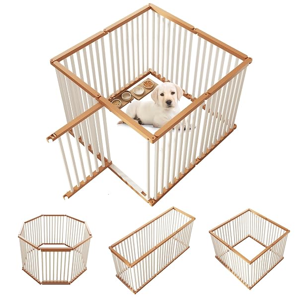 DOG PLAYPEN FOLDABLE METAL PET PEN FENCE PET DOOR 8 PANELS FOR MEDIUM/SMALL DOGS, INDOOR & OUTDOOR,PORTABLE PET PLAYPEN FOR CAMPING, YARD AND RV