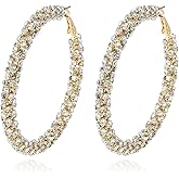 Rhinestone Hoop Earrings for Women Sparkly Large Gold Silver Chunky Statement Wedding Prom Bridesmaid Evening Cocktail Party Trendy Fashion Jewelry