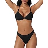 SUUKSESS Women High Waisted Triangle Bikini Sets Textured O Ring 2 Piece Swimsuit