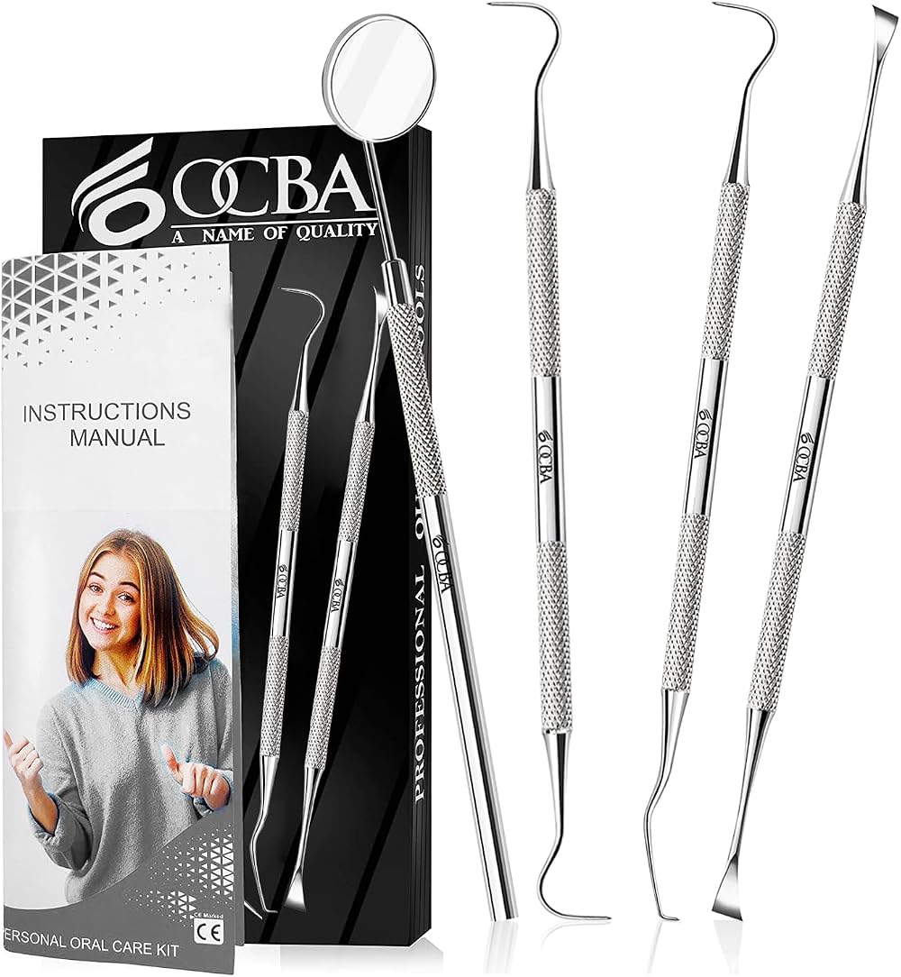 OCBA 4 Pcs Dental Care Kit Stainless Steel Plaque Remover Tools