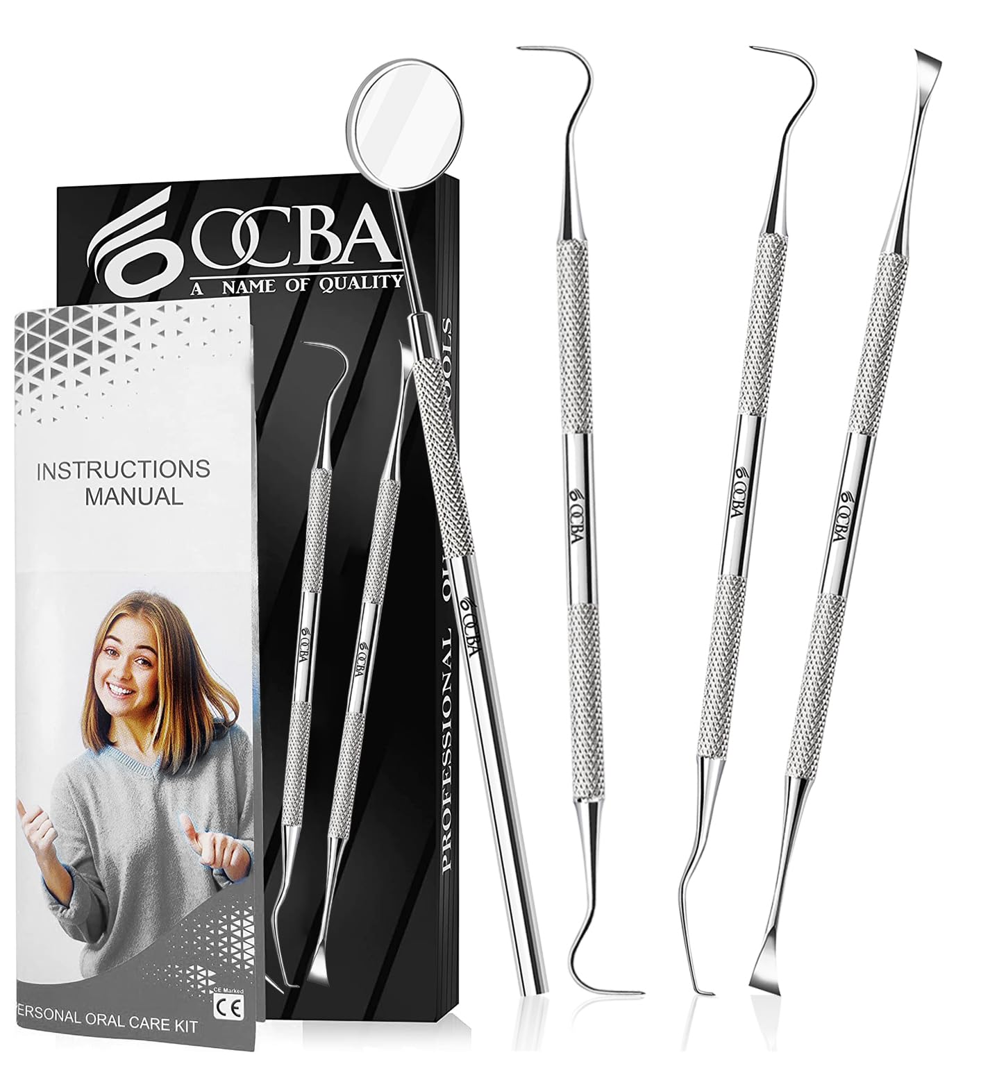 OCBA Plaque Remover Teeth Cleaning Tool 4 Pcs Dental Care Kit Tooth Filling Repair Set Stainless Steel Dental Tools for Men Women Kids and Pet Care