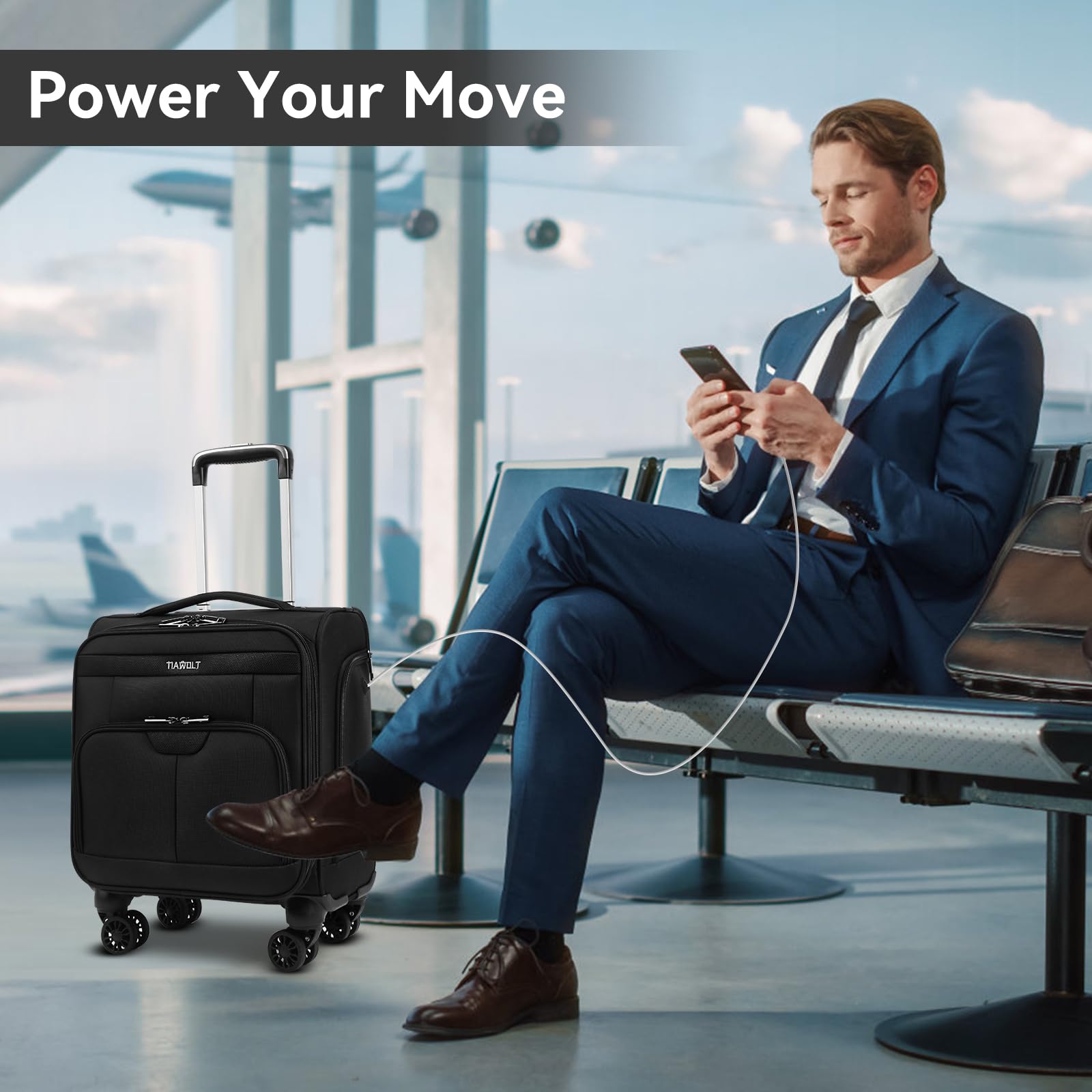 TIAWOLT 16 Inch Underseat Carry on Luggage With Wheels Soft side Lightweight Business Travel Small Suitcases Bag with TSA lock for Airlines,Men Women, Pilots Crew,Black