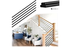 Wqeya 10 Pack 6 FT x 5/8 inch Iron Horizontal Balusters for Staircase Interior, Round Stair Balusters with Drill Bit, Matte Black Hollow Spindles for Staircase Indoor Lofts Hallway