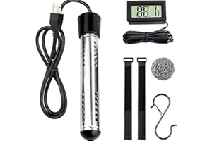 DOMMSINON 2000W Immersion Water Heater UL Listed,Portable Electric Water Heater with 304 SS Anti-scalding,Updated with Digital Thermometer,S Hook,2 Reusable Straps,Heats up to 5 gallons of Water in Minutes