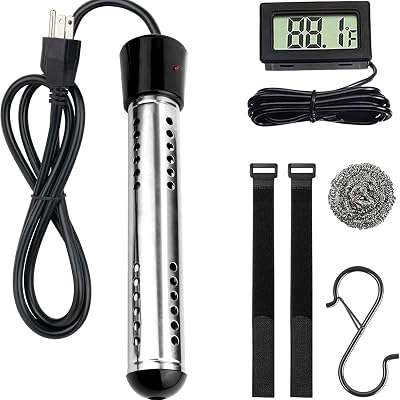 2000W Immersion Water Heater UL Listed,Portable Electric Water Heater with 304 SS Anti-scalding,Updated with Digital Thermometer,S Hook,2 Reusable Straps,Heats up to 5 gallons of Water in Minutes