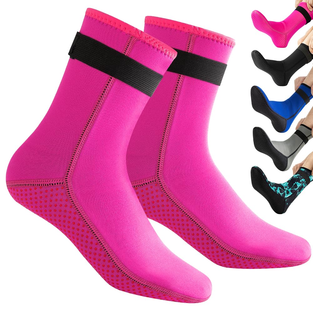 HINATAA 3mm Neoprene Wetsuit Socks,Thermal Wetsuit Socks, Quick-Drying Non-Slip Diving Socks Boots for Men Women (UK, Alpha, S, Regular, Regular, Rose)