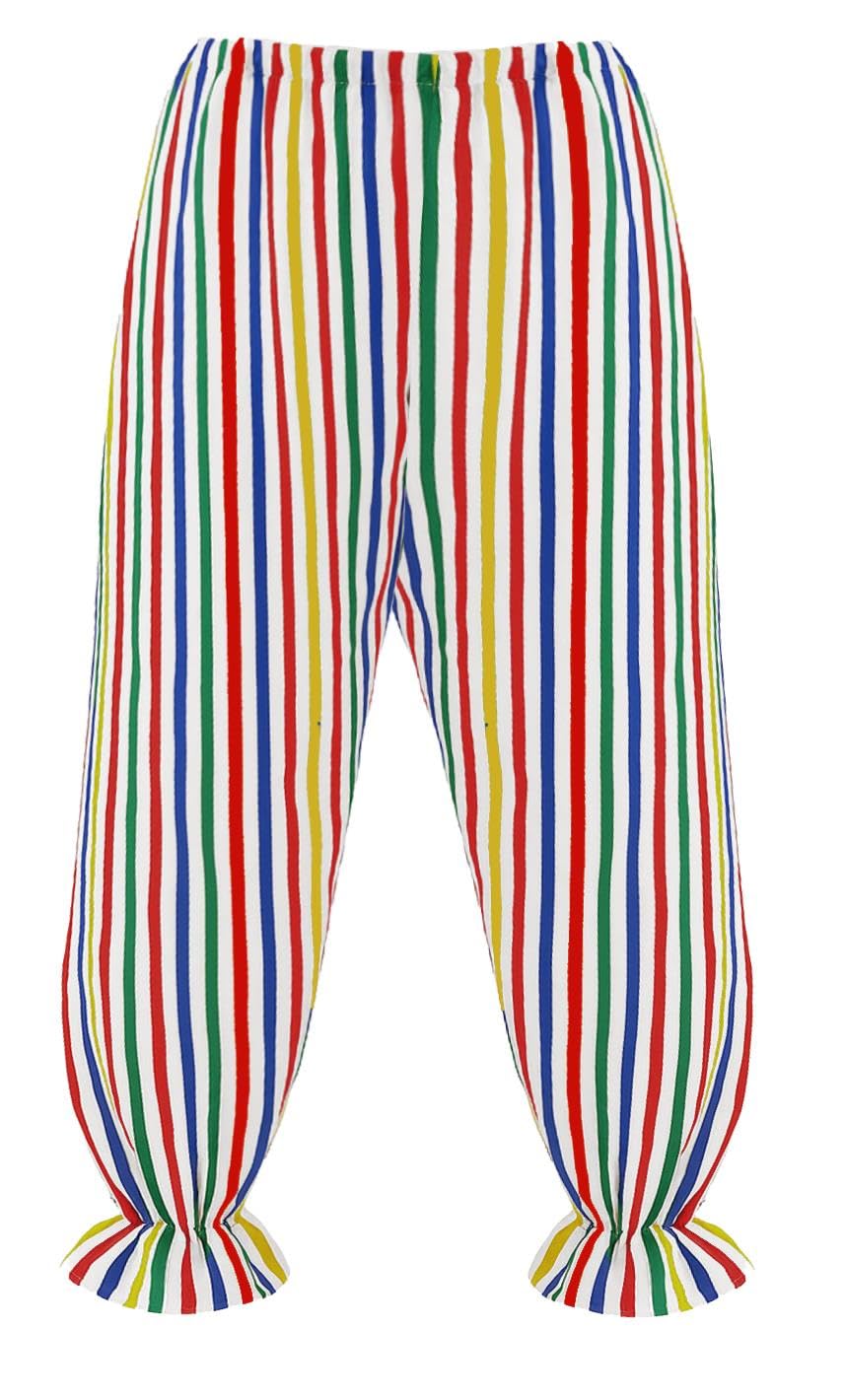 The Dragons Den Adults Full Length Polka Dot Frilly Rag Doll Clown Pants Circus Big Top Fancy Dress [Deck Chair Stripe S-M]