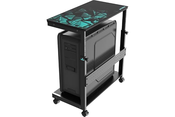 EUREKA ERGONOMIC PC Stand Height Adjustable Black | Height-adjustable 2-tier PC stand with wheels for ATX computer cases or printers, durable steel frame and smooth mobility