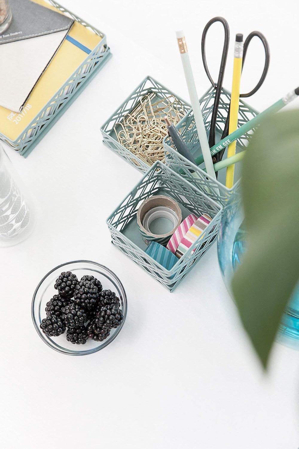 Blu Monaco Office Supplies Teal Blue Desk Organizers and Accessories-5 Piece Interlocking Cute Desk Organizer Set-Letter Tray-Pen Cup-3 Assorted Accessory Trays-Room Decor for Women and Teen Girls : Office Products