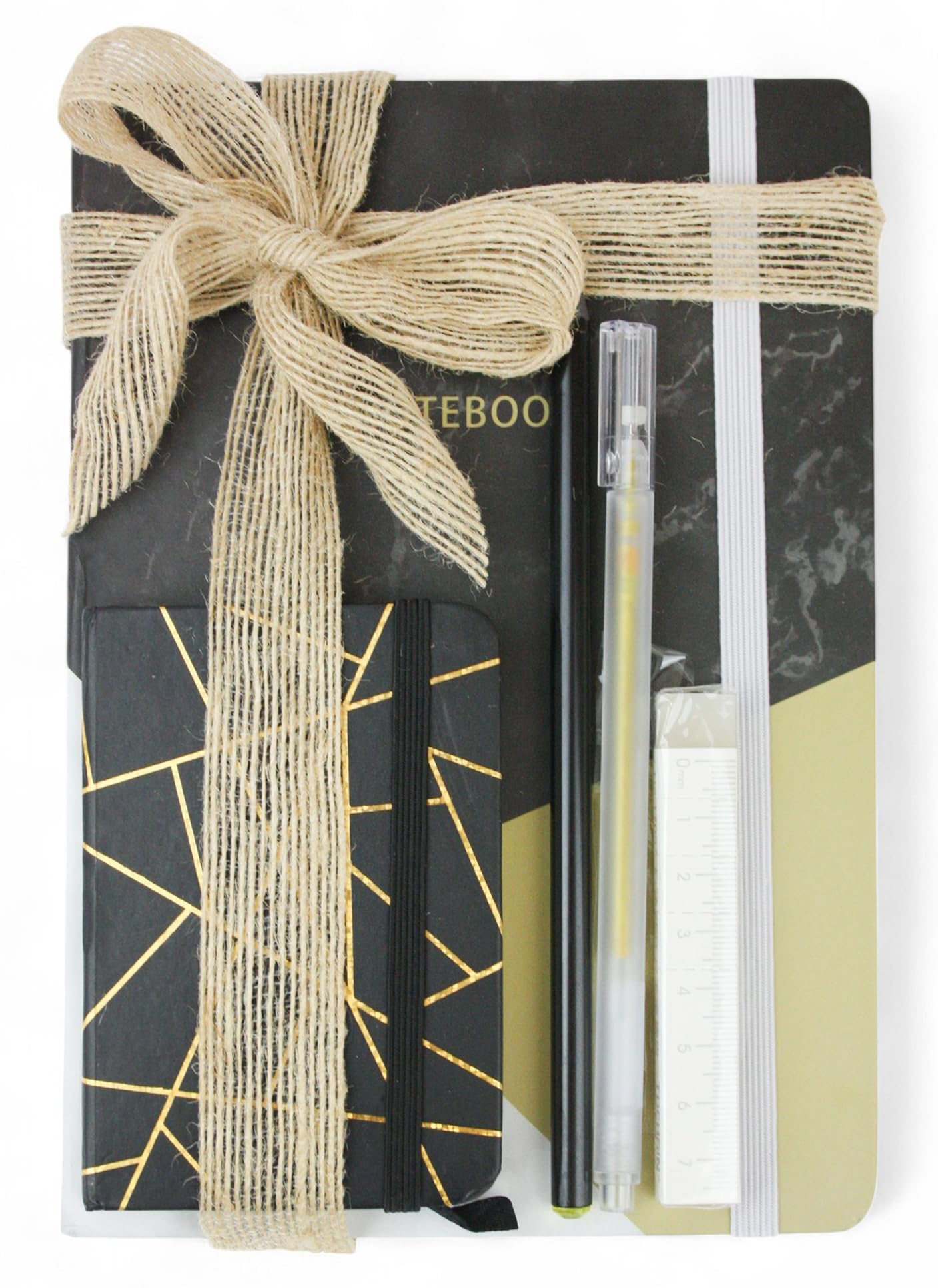 Emartbuy Luxury Stationery Gift Set A5 Notebook A7 Journal Gel Ink Pen Graphite Pencil Mini Ruler Eraser Ribbon Packed Premium Writing Kit for Office Study Gifting