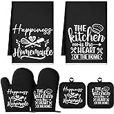 Sratte 6 Pcs Kitchen Decor Accessories Set Farmhouse Towels Pot Holders Oven Mitts Set 2 Dish Towels 2 Potholders 2 Cooking Mittens Oven Glove for Christmas Baking Cooking Supply(Black,Kitchen)