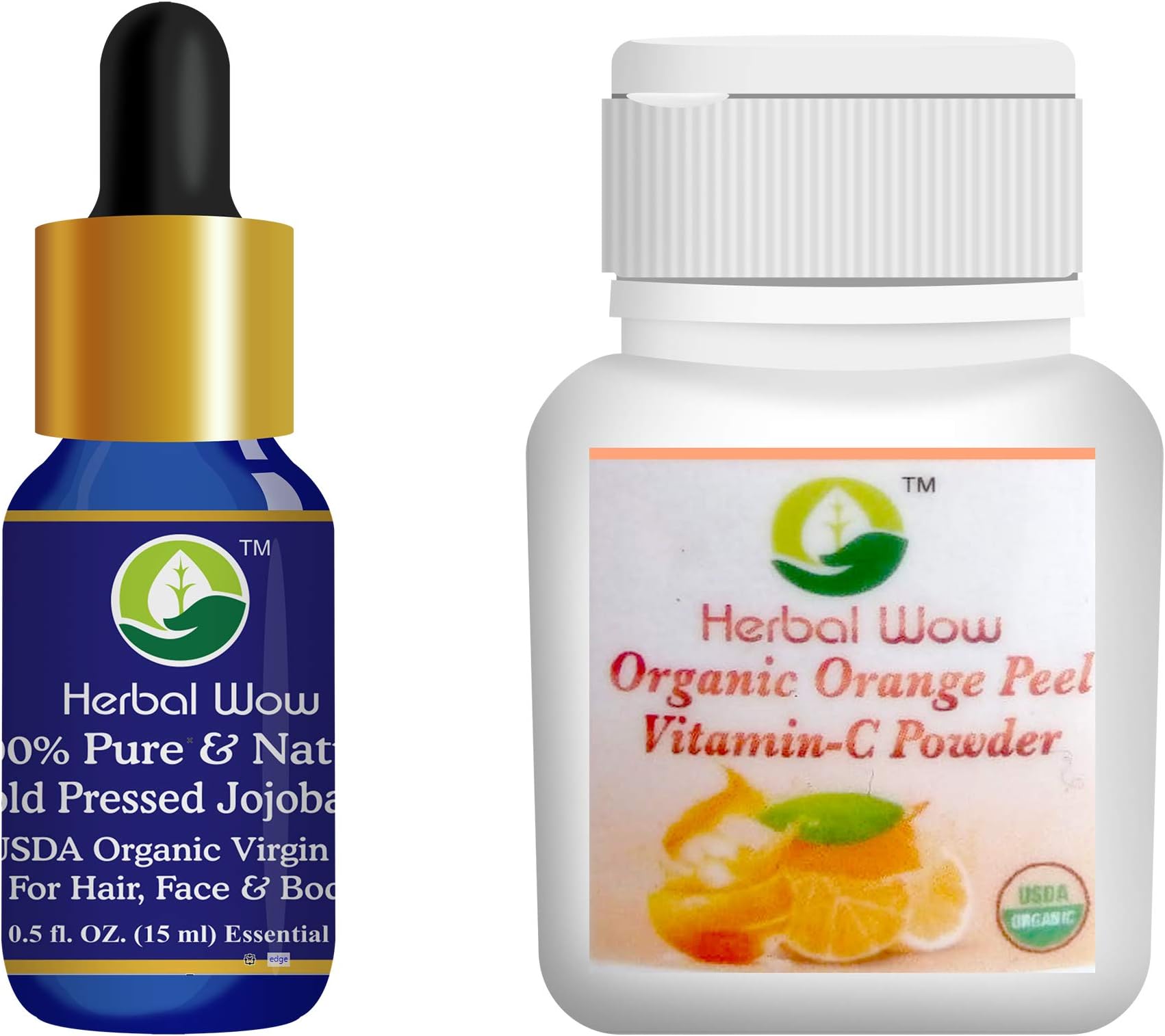 Herbal Wow Pure & Natural Jojoba Dry, Combination, Acne, Oily Essential Oil & Vitamin C Orange Peel Powder (Buy 1 Get 1 Free)