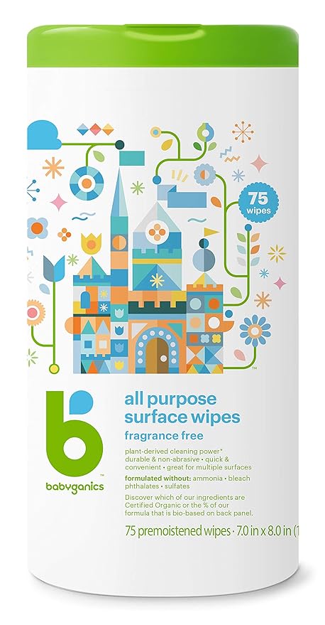 Babyganics The Grime Fighter All Purpose Surface Wipes Fragrance Free (75 Sheets)