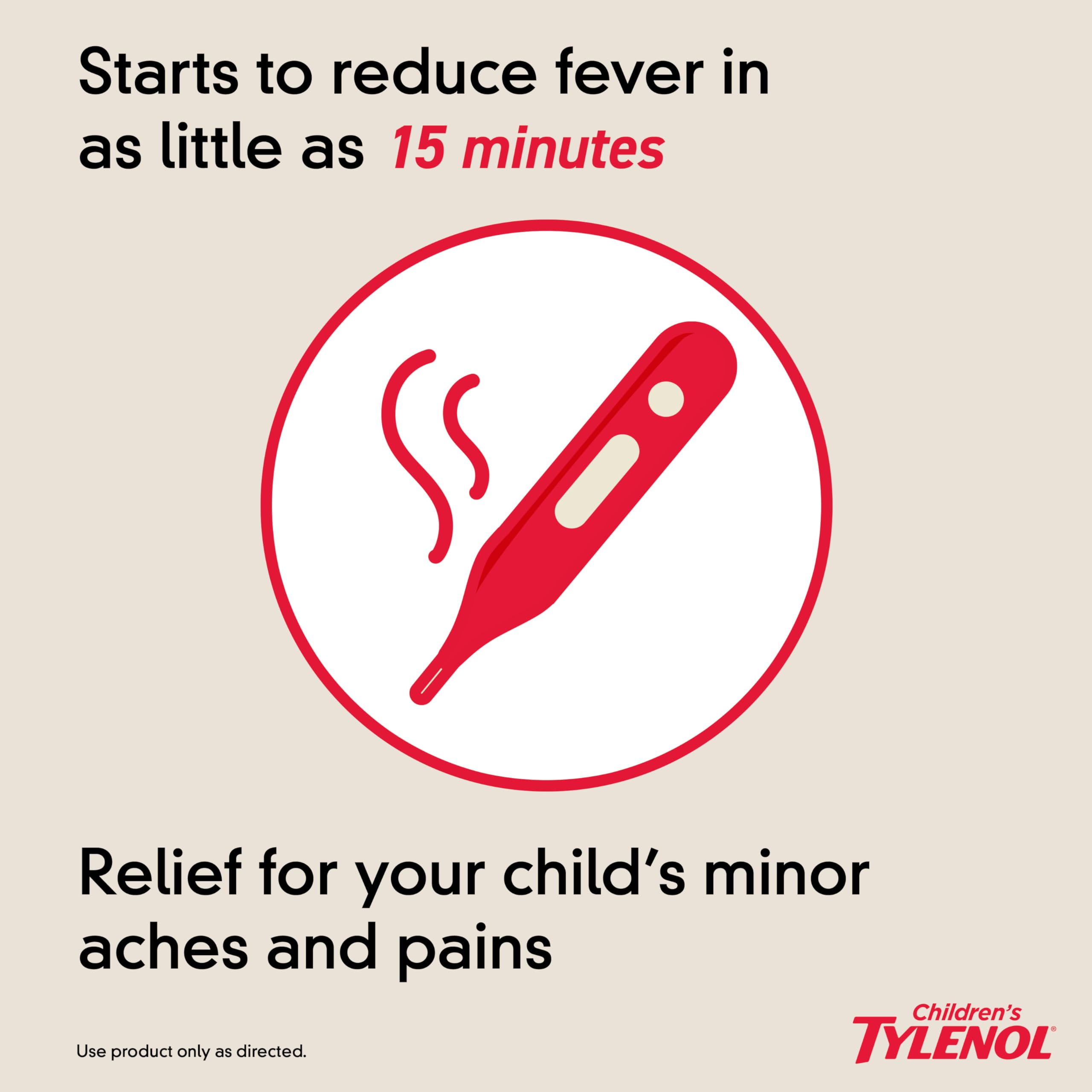 Children's Tylenol Liquid Oral Suspension Medicine, Acetaminophen Pain Reliever & Fever Reducer, Aspirin-, Ibuprofen- & Alcohol-Free, Cherry, 4 Fl. Oz