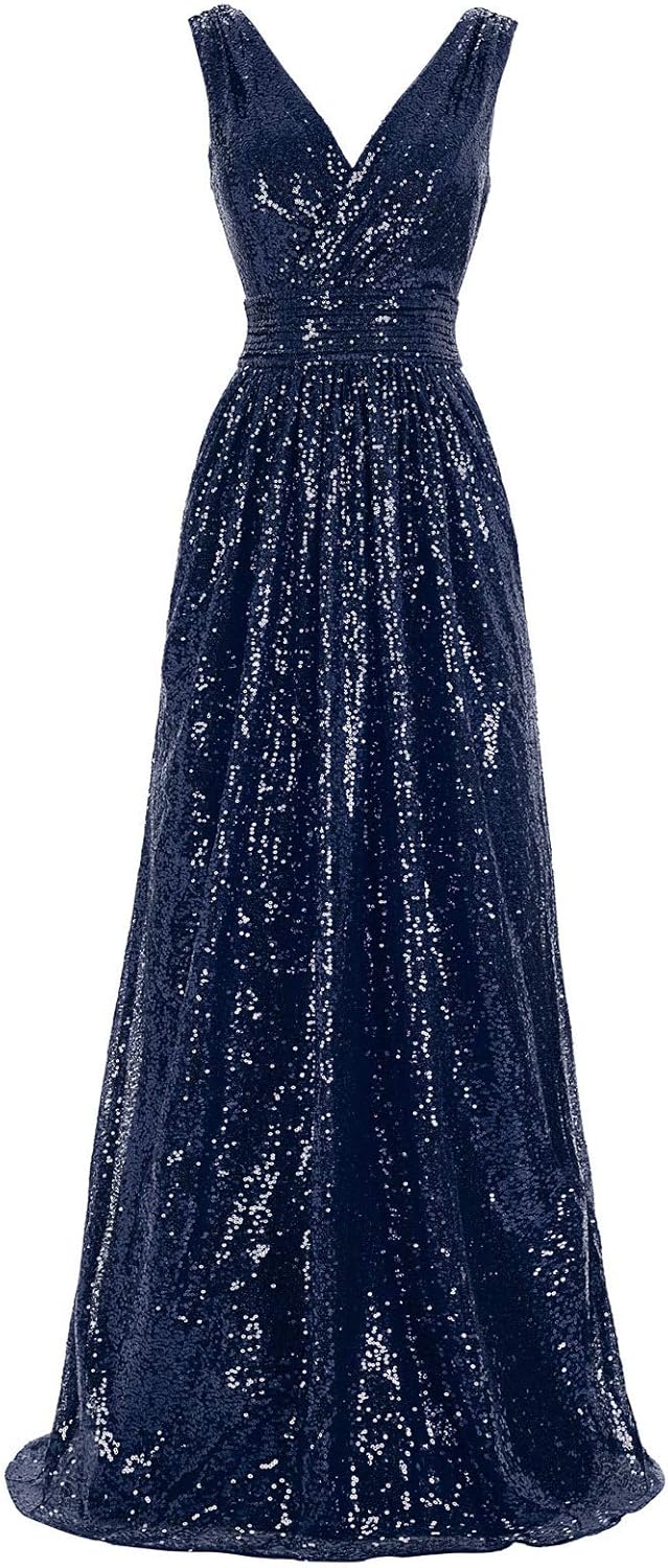 Kate Kasin Women Sequin Bridesmaid Dress Sleeveless Maxi Evening Prom Dresses: Clothing