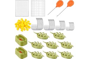 Silipull 88 Pcs Carp Fishing Hair Rigs Kit Includes 24 Curved Barbed Carp Hook 50 Fake Corn Lures 2 Line Bait Stopper 2 Needle 8 Inline Method Feeders 2 Quick Release Mold Fishing Accessories