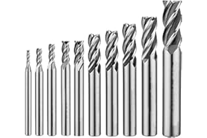 MABUARN 8PCS/9PCS/10PCS End Mills 4 Flutes HSS CNC Cutting Tool Set 1/16" - 1/2" for Wood Aluminum Steel Milling (10-Piece Set)