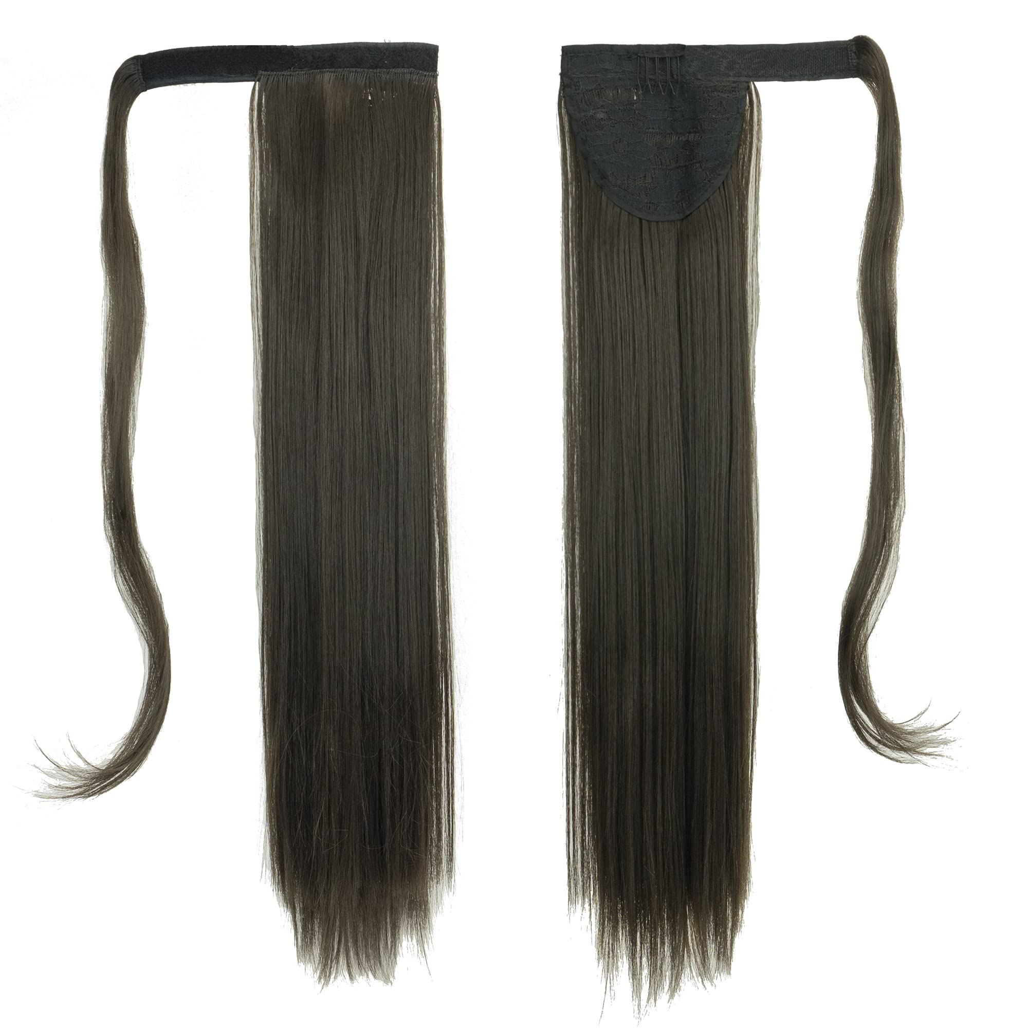 IMISSU Long Straight Wrap Around Ponytail Extension Synthetic Hair Extensions Clip in Ponytails Hairpiece for Women (Brown)