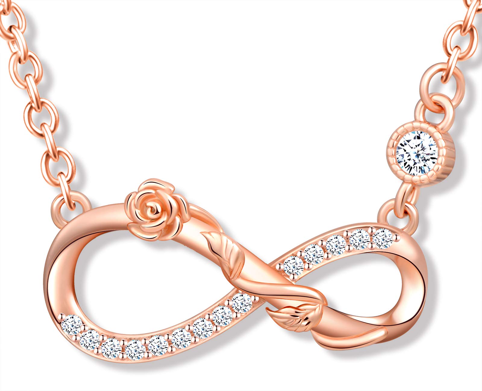 MicLee Women's girl's Necklace pendant, 925 Sterling Silver necklace, Fashion rose and infinity symbol necklace, Unique flower design necklace pendant, Inlaid zircon, shining pendant, rose gold