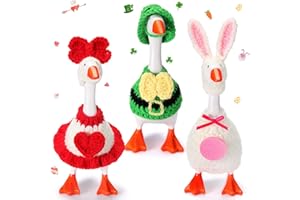 Sunnymove 3 Sets Valentine's Day Desk Goose Outfits St. Patrick's Day Easter 7 Inch Desk Goose Costumes with Heart Shamrock Bunny Hats Dress for Table Desktop Decor Gifts(Crochet Style)