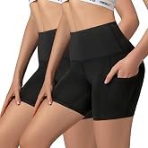 QuQuRuan 2 Packs Yoga Shorts for Women with Pockets, Spandex 5" Biker Shorts Workout Running Gym Cycling Volleyball