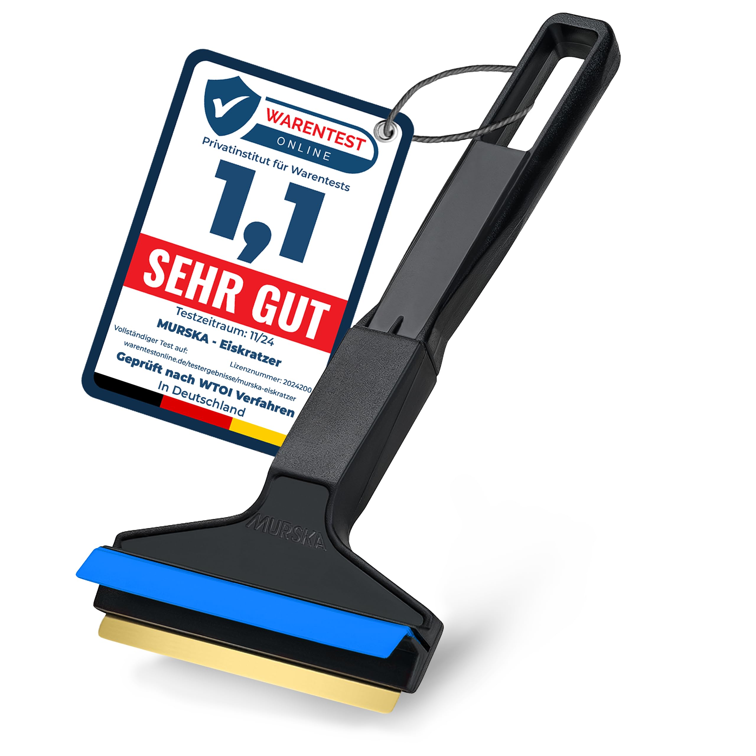 Ice Scraper for Car Windscreen 21cm - Brass Car Ice Scraper Window - fast, effortless & easy - Premium HIPS - Murska Brass Blade Windscreen Scraper for Car Window Scrapper & Squeege (Black Blue)