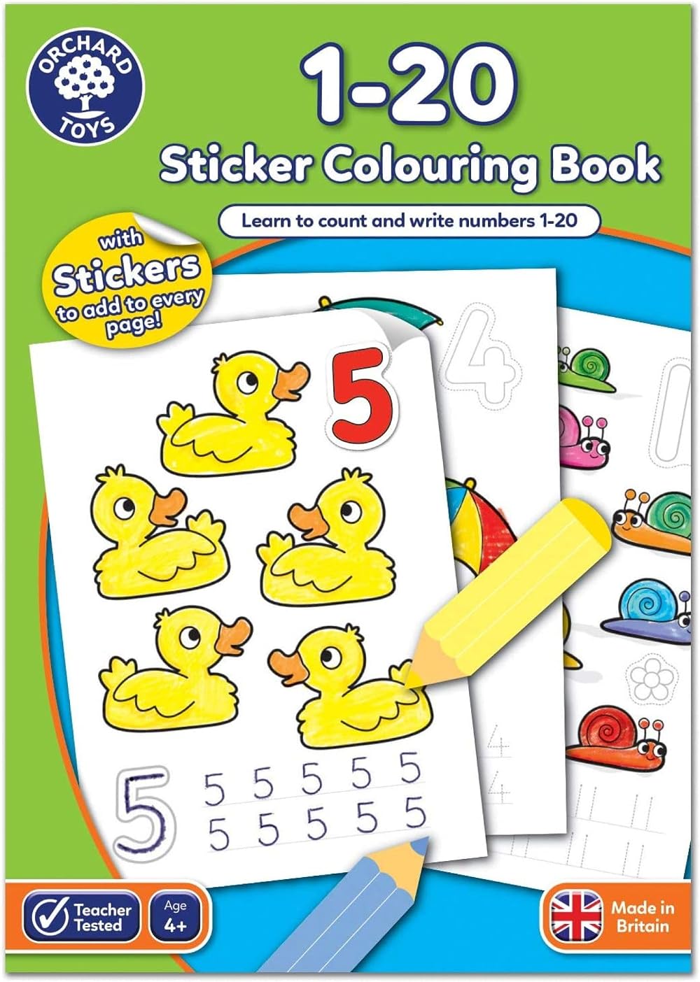 Orchard Toys 1-20 Sticker Colouring Book Educational Trace Numbers 1-20