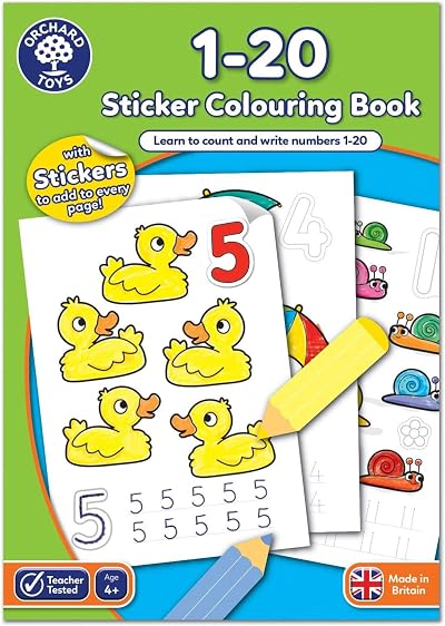 Orchard Toys 1-20 Sticker Colouring Book Educational Trace Numbers 1-20