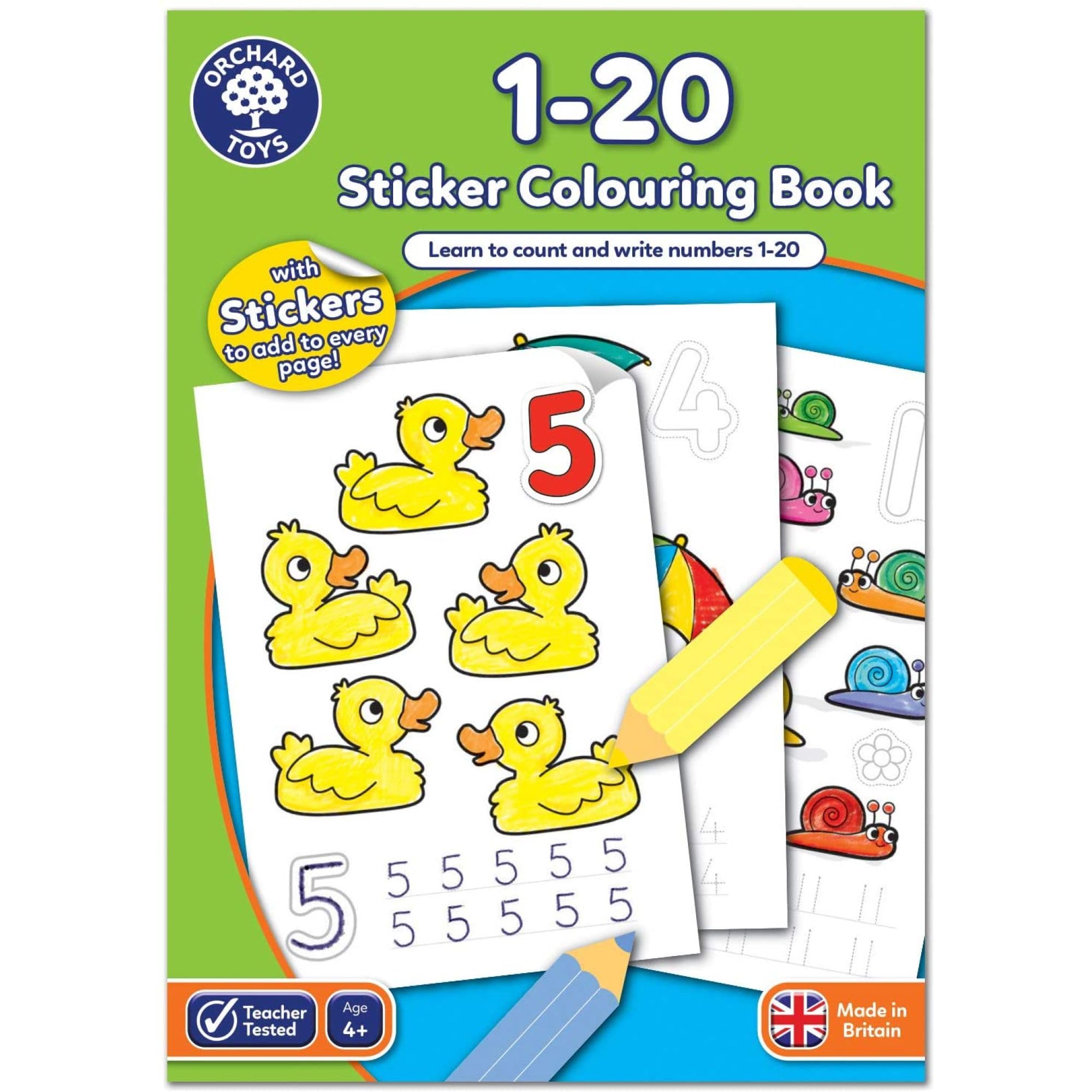 Orchard Toys 1-20 Sticker Colouring Sticker Book, Educational Colouring Book, Trace and Write Numbers 1-20, For Kids Age 4 Years + โ image 1