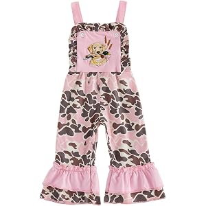 Xnqiwq Toddler Baby Girl Camo Overalls Hunting Outfit Mallard Duck Deer Camouflage Bell Bottom Romper Flare Pants Jumpsuit